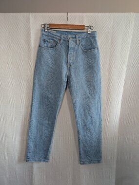 Levi's 501 Original Cropped Wavy Print Jeans Straight Premium Denim Size W26 L28